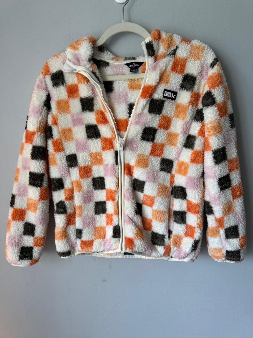 Eddie Bauer Kids Plush Checkerboard Zip Hoodie - White, Orange, Pink, Black